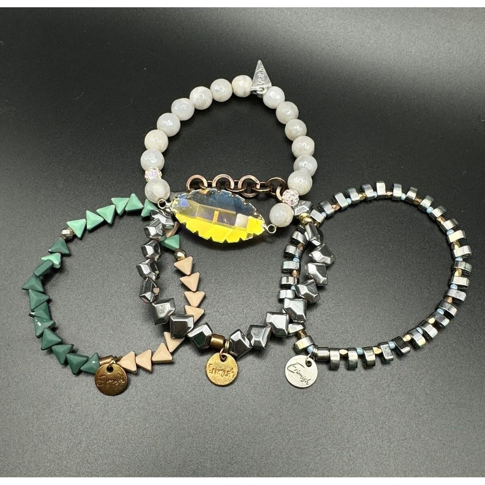 Erimish Stretch Stack Bracelets Lot Of 4 Multicolor Iridescent Silver Green